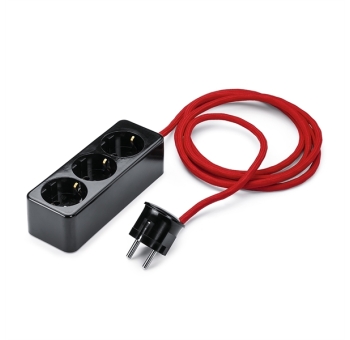  Triple socket with protective earthconnection with angled plug, duroplast black